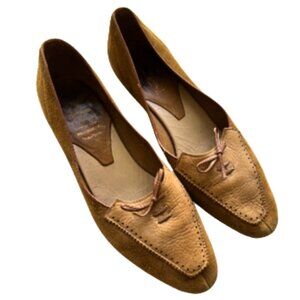 Vintage Amalfi Suede Loafers Camel Bow Almond Toe Women’s 8N Classic Retro
